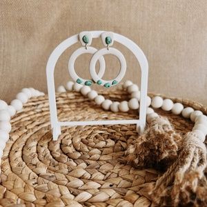 White Clay and Turquoise Hoop Earrings